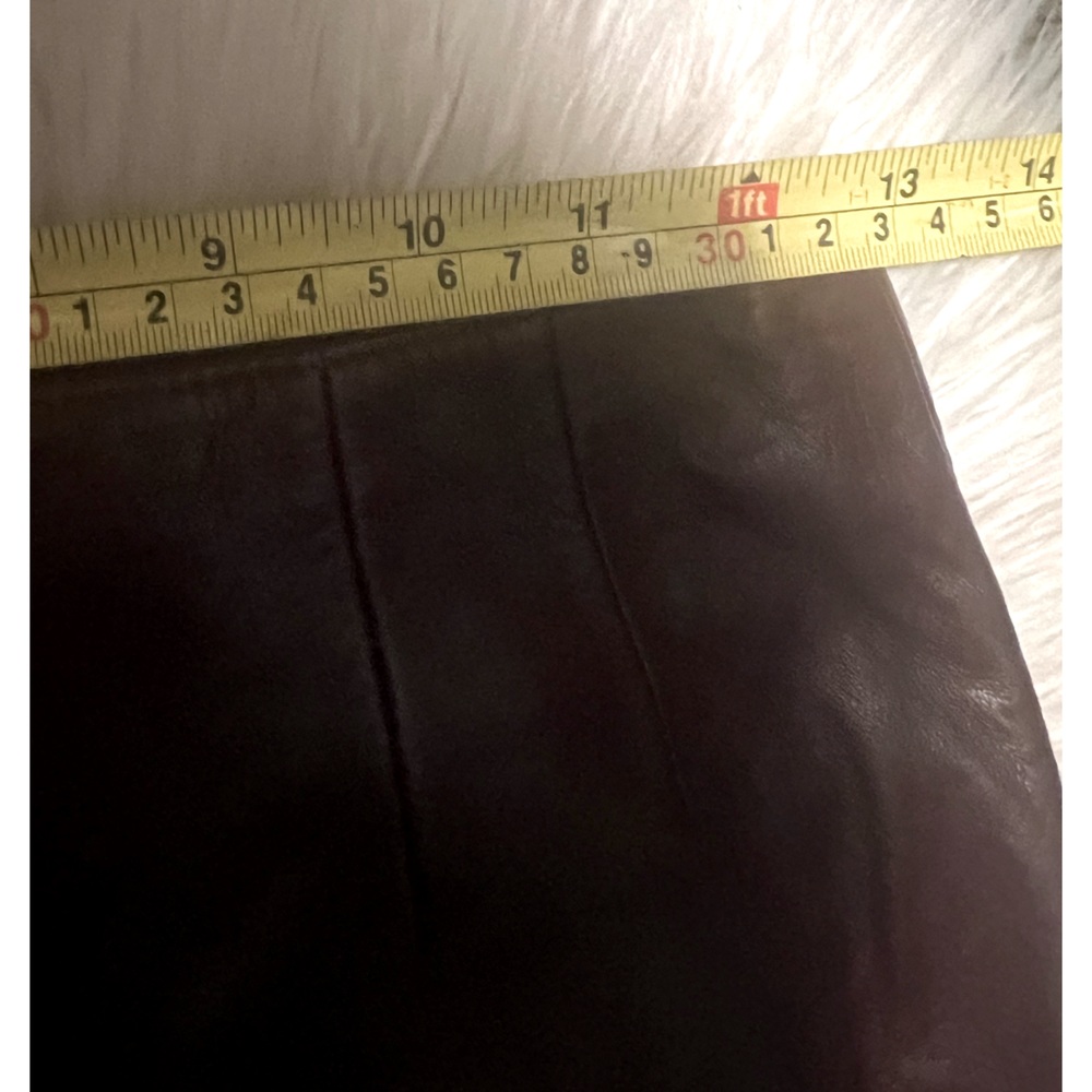 CACHE Oxblood Burgundy Leather Asymmetric Midi Slit Skirt 90s Deadstock - Picture 4 of 13